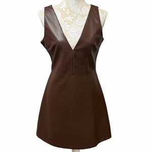 FASHION ON EARTH Brown Faux Leather 
V Neck Sleeveless Dress
Women’s Medium 
NEW